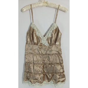 Charlotte Russe Gold Satin Lingerie Cami Smocked Back Sz S